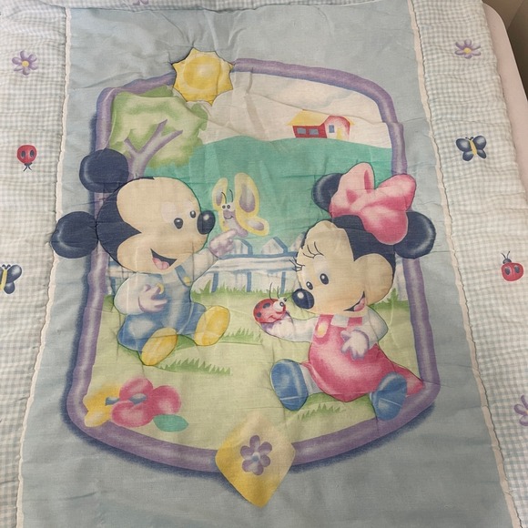 VTG Disney Baby Crib Blanket Comforter Mickey Minnie Flower Butterfly Ladybug - Picture 6 of 15